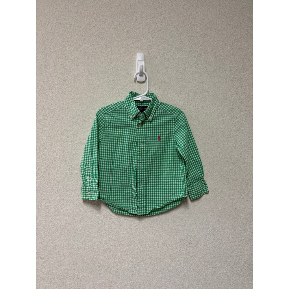 Ralph Lauren Toddler Boys Green Gingham Long Sleeve Button Down Shirt 2T